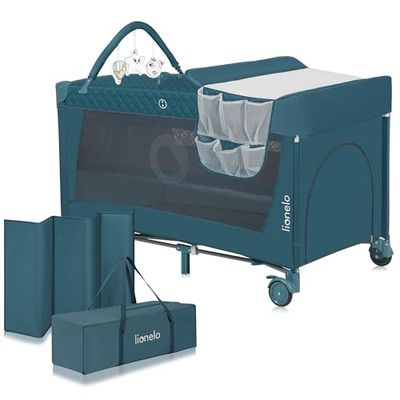 lionelo Flower lit Bebe Parapluie Parc Bebe, Deux hauteurs de Matelas, entrée latérale, Barre avec Jouets, Table à Langer sûre Sac de Transport,système de Pliage Rapide
