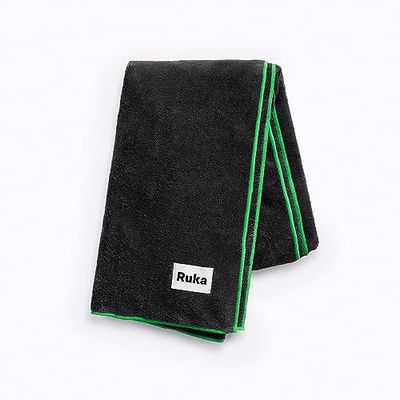 Ruka Super Absorbent Quick Dry No-Frizz Soft Microfiber Hair Towel Wrap for Curly, Coily or Kinky Hair 70cm x 120cm, Dark Grey with Green Detail