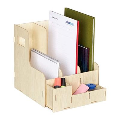 Relaxdays Filing Cabinet for Office, 3 Compartments, DIN A4 Format, MDF Sturdy Organiser, HWD: 27 x 24 x 31.5 cm, Beige, 100% fibreboard