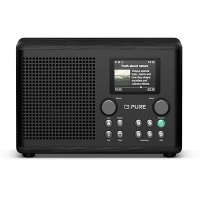 Pure Classic H4i – Radio por Internet con WiFi, Dab+, FM, Bluetooth 5.3 y USB – Altavoz de 10 W – Pantalla a Color de 2,4" – 150 presintonías – Temporizador de Cocina y sueño – Entrada AUX – Negro