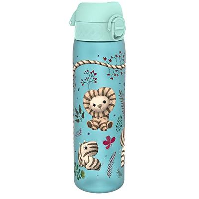 ION8 Vattenflaska, 500 ml/18 oz, Läcksäker, Lätt att Öppna, Säkert Lås, Diskmaskinssäker, BPA-fri, Hygieniskt Lock, Bärhandtag, Passar i Mugghållare, Lätt att Rengöra, Luktfri, Tryckt, Zebrafläktar