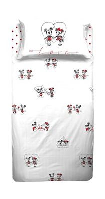 Mickey e Minnie, Topolino, Set Lenzuolo Letto Singolo, Completo Letto Singolo Per Bambini, Lenzuolo Sopra, Lenzuolo Con Angoli, Federa, Bianco, 100% Cotone, Prodotto Ufficiale
