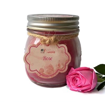 Aurora Anna Scented Candles with Glass Jar and Lid, Wax, Pink, 8.5 x 8.5 x 9.5 cm