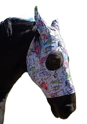 Maschera per Cavallo in Tessuto di Lycra di Alta Qualità con Orecchie Anti mosche Mod. PADDOCK Fantasia GLITTER, Taglia COB