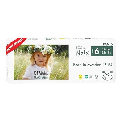 Eco by Naty Pieluchomajtki - Hipoalergiczne i wolne od chemikaliów, bardzo chłonne i przyjazne dla środowiska pieluchomajtki dla chłopców i dziewczynek (rozmiar 6, 96 sztuk)