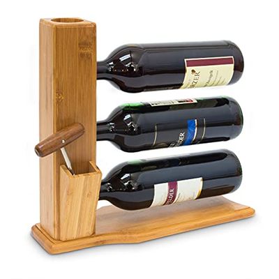 Relaxdays Cantinetta in Bambù, HLP: 32x12x34 cm, Scaffale Portabottiglie in Bambù Scaffale 3 Bottiglie di Vino, Naturale