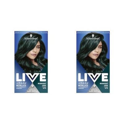 Schwarzkopf LIVE Urban Metallics Vibrant, Long Lasting, Permanent Green Hair Dye, Infused With Coconut Oil Shiny Hair, Midnight Jade U75 (Pack of 2)