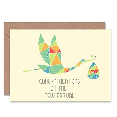 Wee Blue Coo POLYGON STORK NEW BABY GREEN ART GREETINGS GREETING CARD GIFT