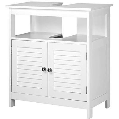 BAKAJI Meuble sous-Sol lavabo lavabo Armoire Salle de Bain Deux Portes Double Ouverture étagère Design Moderne Maison Gain de Place étagères intérieures Bois Blanc 60 x 30 x 60 cm