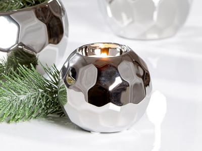 Pack of 6 Tealight Candle Holder, Ball, Ceramics, Silver Colored, PU 6, H. 8 cm, D. 10 cm