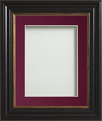 Frame Company Emson Black Picture Photo Frame with Plum Mount - 20x16 for pic size A3 *Choice of Sizes* Fitted with Real Glass