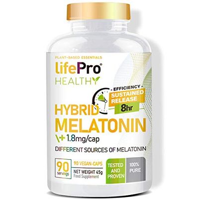 Life Pro Hybrid Melatonin 1.8mg | Conciliar el Sueño o Insomnio y Descansar Mejor con Melatonina Hibrida | Combate los trastornos del Sueño de la Fatiga o Estrés | 90 Vegancaps