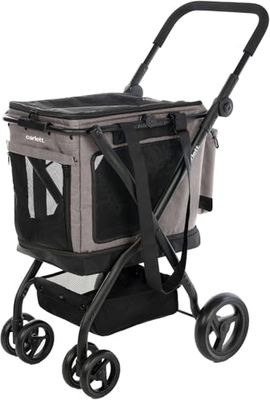 Carlett - Cube P Ice | Sac de transport 3 en 1 pour animaux | Sac de transport à roulettes | Frein de sécurité | Étanche | Compatible avec le sac de courses | Gris