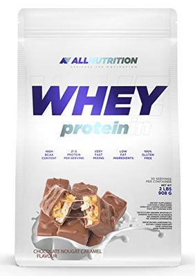 ALLNUTRITION WPC Whey Protein Concentrate with Branched Amino Acids - Low Fat Protein Powder for Muscle Mass Boost & Post Workout Recovery - 908g - Chocolate Nougat Caramel