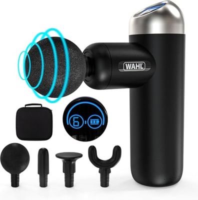 Wahl Mini Massage Gun, Deep Tissue Percussion Massager, Draadloze Spier Massagers, On-the-Go Massage, 6 Snelheidsinstellingen, 4 Bevestigingskoppen, Lichtgewicht, krachtig