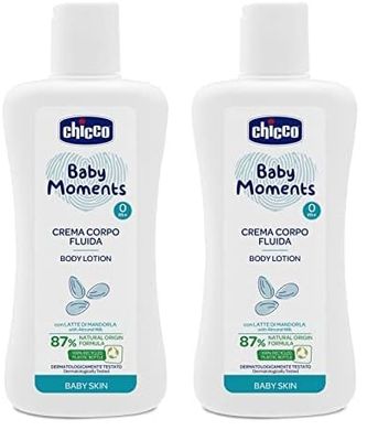 Chicco Baby Moments Crema Corpo Fluida con Latte di Mandorla, Crema Corpo Bambini, con Formula Naturale, 0+ Mesi - 200 ml (Confezione da 2)
