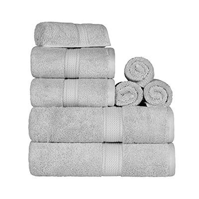 Superior Set di 8 asciugamani in cotone egiziano, 33 x 33 cm, asciugamani 50,8 x 76,2 cm, asciugamani da bagno 76,2 x 139,7 cm, 800 g/m², 8 pezzi, argento