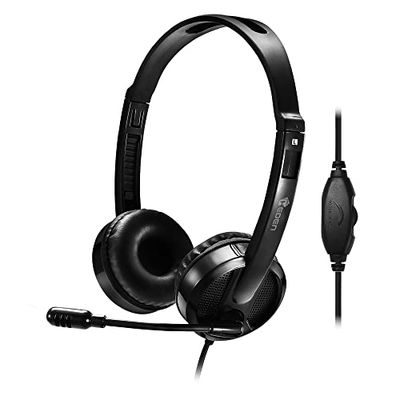 Heden - Cuffie Micro con Cavo Doppio Jack 3,5 mm, Microfono Girevole, Archetto Regolabile, Colore: Nero