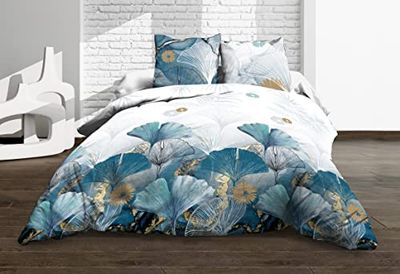 Le linge de Jules Duvet Cover 240 x 260 cm + 2 Pillowcases – Pure Cotton 57 Thread Count – Ginko Blue
