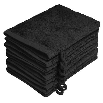 NatureMark Lot de 10 Gants de Toilette en Tissu éponge, 100% Coton, Noir, 15 x 21 cm