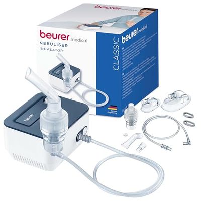 Beurer IH 16 Inhalator z Technologią Sprężonego Powietrza, Kompaktowa Konstrukcja, do Leczenia Górnych i Dolnych Dróg Oddechowych, Odpowiedni dla Dorosłych i Dzieci, Łatwość Czyszczenia