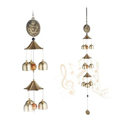 Relaxdays Carillon à de 2, métallique, Suspendre, déco Feng Shui, pour intérieur et extérieur, doré et Noir