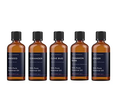 Mystic Moments | Spice Essential Oil Gift Starter Pack 5x100ml | Aniseed, Cinnamon Bark, Clove Bud, Coriander, Ginger | Perfect as a Gift