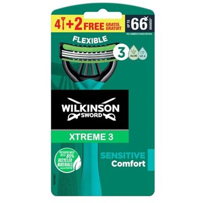 Wilkinson Sword Xtreme 3 For Men Sensitive Comfort Disposable Razors x 4 + 2 Free