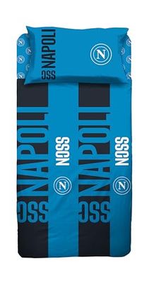 hermet SSC Napoli Set med enkelsäng i bomull, bäddset för enkelsäng, 100% bomull, överlakan + lakan med hörn + örngott, officiell produkt