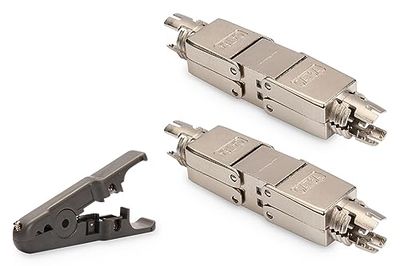 DIGITUS Set: 2X Module de Connexion Cat-6A - pour la réparation et l'extension de câbles de Pose Ethernet - 500 MHz - Barrettes LSA pour AWG 22-26 - Noir + 1x Outil de dénudage pour câbles réseau