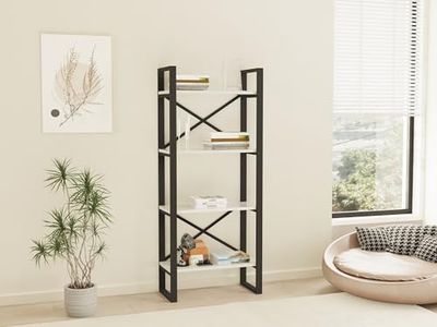 Hanah Hem snygg väggmonterad bokhjälp, 66 cm x 150 cm x 32 cm | 100% melaminbelagd partikelbräda och metallram | Modern vit & svart design, rymdbesparingslösning