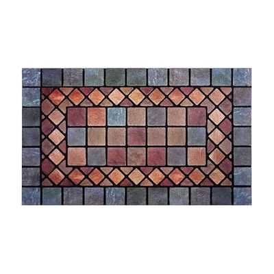 Nicoman Tile Heavy Duty Boot Scraper Doormat, Non-Slip Anti-Fatigue Eco-Friendly Rubber Indoor/Outdoor Door Mat, Rectangular (75x44cm), Blue Border