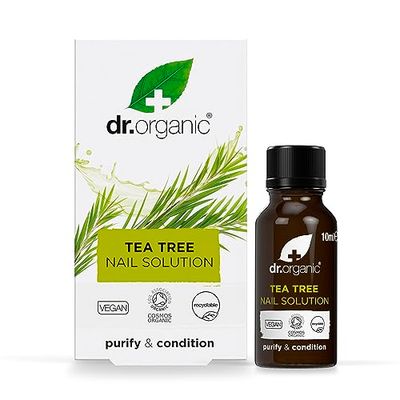 Dr Organic Tea Tree Nail Solution, Purifying, Conditioning , Mens, Womens, Natural, Vegan, Cruelty-Free, Paraben & SLS-Free, Recyclable & Recycled Ocean Bound Plastic, Certified Organic, 10ml