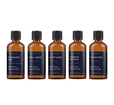Mystic Moments | Herb & Spice Essential Oil Gift Starter Pack 5x100ml | Chilli Seed, Cinnamon Leaf, Clary Sage, Piperita Mentha, Thyme Red | Perfect as a Gift