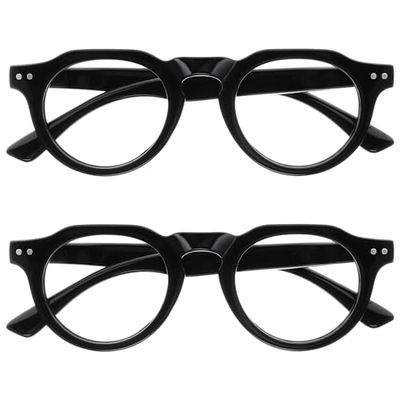 OPULIZE RIO Set da 2 Occhiali da Lettura Anti Luce Blu - Montatura con Bordo Superiore Piatto - Nero - Uomo e Donna - Cerniere a Molla - BB53-1 - +2.00