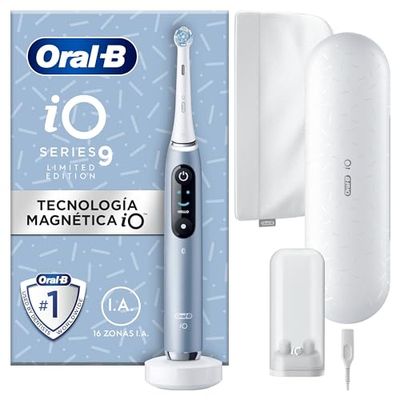 Oral-B iO 9 Cepillo de Dientes Eléctrico con Mango Recargable, 1 Cabezal, Estuche de Viaje con Cargador y Funda Magnética, Diseñado por Braun, Regalos Originales para Mujer y Hombre - Azul