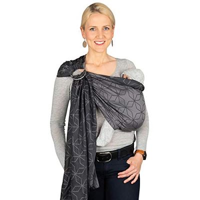 Hoppediz Ring-Sling, Porte-bébé pour les Nouveau-nés et Bébés, Écharpe de portage avec deux anneaux en aluminium, 0-36 mois, 3-20 kg, Malmö pierre
