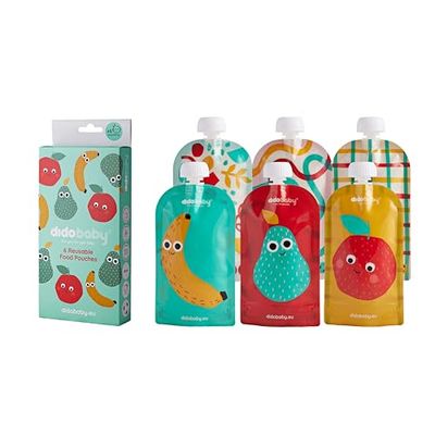 DIDOBABY - Pack of 6 Reusable Baby Food Pouches - Secure Double Lock Zipper - Dishwasher and Freezer Safe - 100 ml - BPA Free - Fruits