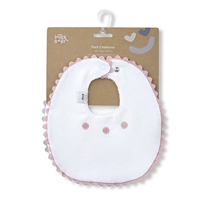 Interbaby Pack 2 Bavoirs passepoil en rose et gris
