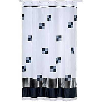 MSV 140783 douchegordijn, polyester/polypropyleen, vierkant, 180 x 200 x 0,1 cm, wit/zwart/grijs