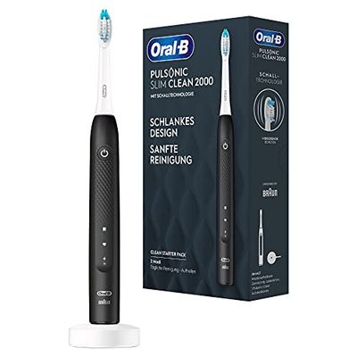 Oral-B Pulsonic Slim Clean 2000 - Spazzolino elettrico sonico elettrico, 2 modalità di pulizia per la cura dei denti e gengive sane, con timer, design by Marrone, nero