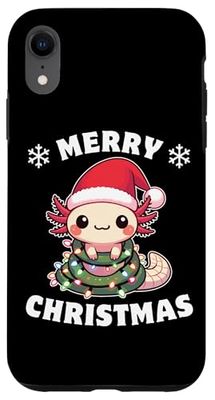 Santa Hat Christmas Fairy Lights Axolotl Case for iPhone XR