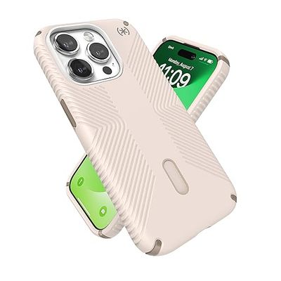 Speck iPhone 15 Pro-hoesje - ClickLock antislip interlock, gebouwd voor MagSafe, valbescherming grip - Soft Touch 6,1 inch telefoonhoesje - Presidio2 Grip gebleekt bot/Heirloom goud/Hazel bruin