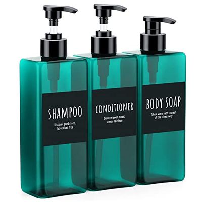 Segbeauty Lot de 3 flacons de shampooing après-shampoing 500 ML avec étiquettes, vides Rechargeables pour shampooing, Savon, après-shampooing, Gel, Plastique, conteneurs de Lotion de Salle de Bain
