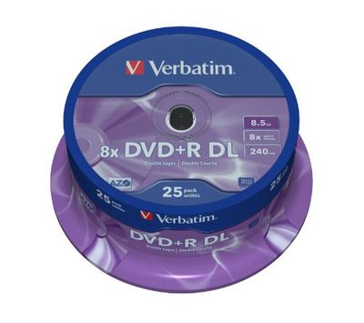 Verbatim DVD + R Double Layer 8,5 GB - 8x brandsnelheid, AZO-technologie, krasbescherming, 25 Pack Spindle