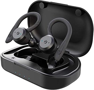 TIE Audio Auriculares inalámbricos con Powerbank (Bluetooth 5.0, para Actividades al Aire Libre y Deportivas, iOS y Android, hasta 10 Horas de teléfono o Escuchar música), Color Negro