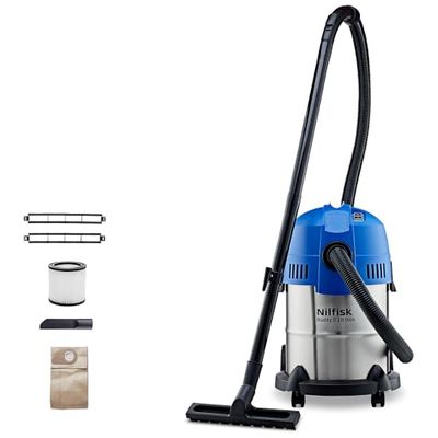 Nilfisk Buddy II 18L INOX Aspirador de água e pó, aspirador de bricolage para sólidos e líquidos, seco e húmido, exterior e interior (1200 W)