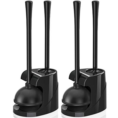 Juego de émbolo y Cepillo de Inodoro, Cepillo de Cuenco y émbolo de Inodoro Resistente con Soporte ventilado, Combo de Limpieza de baño 2 en 1 con Soporte Moderno (Negro, Juego de 2)