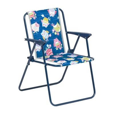 BEST Kindercampingstoel in blauw, stabiele klapstoel voor kinderen met stalen buisframe, weerbestendig en uv-bestendig, ruimtebesparend, met kindermotief
