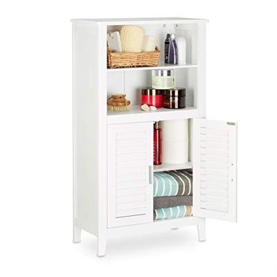 Relaxdays Lamell Armário de casa de banho, bambu, branco, 50 x 25,5 x 92 cm